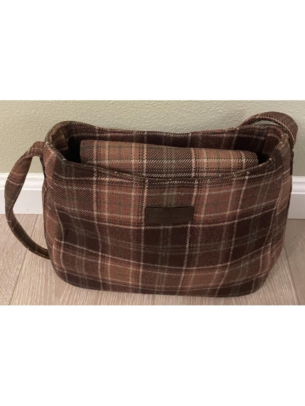 Vintage Ralph Lauren Wool Brown Tartan Plaid Shoulder Handbag Purse